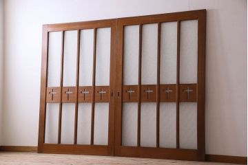 昭和レトロ　特大　教会で使われていたガラス引き戸(ガラス戸)2枚セット