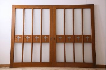 昭和レトロ　特大　教会で使われていたガラス引き戸(ガラス戸)2枚セット