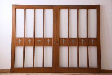 昭和レトロ　特大　教会で使われていたガラス引き戸(ガラス戸)2枚セット