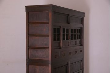 和製アンティーク　五尺　変わり型!二段重ね水屋箪笥(食器棚、収納棚)