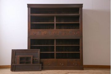 和製アンティーク　五尺　変わり型!二段重ね水屋箪笥(食器棚、収納棚)