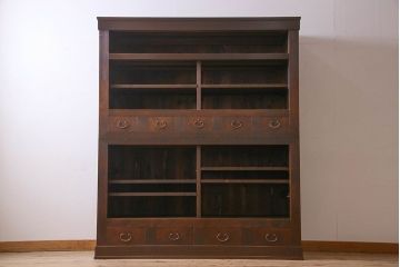 和製アンティーク　五尺　変わり型!二段重ね水屋箪笥(食器棚、収納棚)