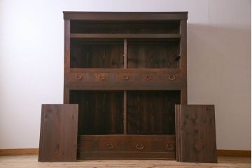 和製アンティーク　五尺　変わり型!二段重ね水屋箪笥(食器棚、収納棚)