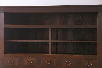 和製アンティーク　五尺　変わり型!二段重ね水屋箪笥(食器棚、収納棚)