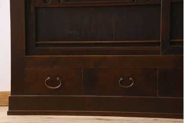 和製アンティーク　五尺　変わり型!二段重ね水屋箪笥(食器棚、収納棚)