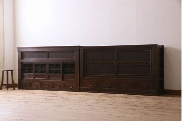 和製アンティーク　五尺　変わり型!二段重ね水屋箪笥(食器棚、収納棚)