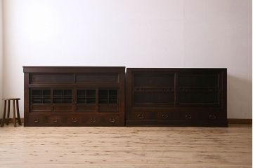 和製アンティーク　五尺　変わり型!二段重ね水屋箪笥(食器棚、収納棚)