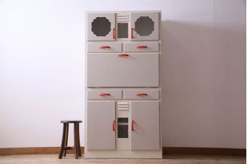 アンティーク家具　お洒落なペイントが素敵なキッチンキャビネット(収納棚、食器棚)