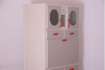 アンティーク家具　お洒落なペイントが素敵なキッチンキャビネット(収納棚、食器棚)