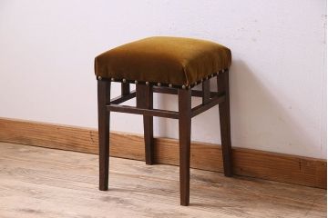 アンティーク家具　大正ロマン!古いナラ材製のクッション座面角スツール(椅子、チェア)