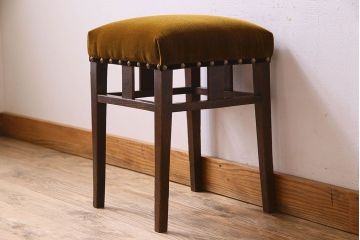 アンティーク家具　大正ロマン!古いナラ材製のクッション座面角スツール(椅子、チェア)