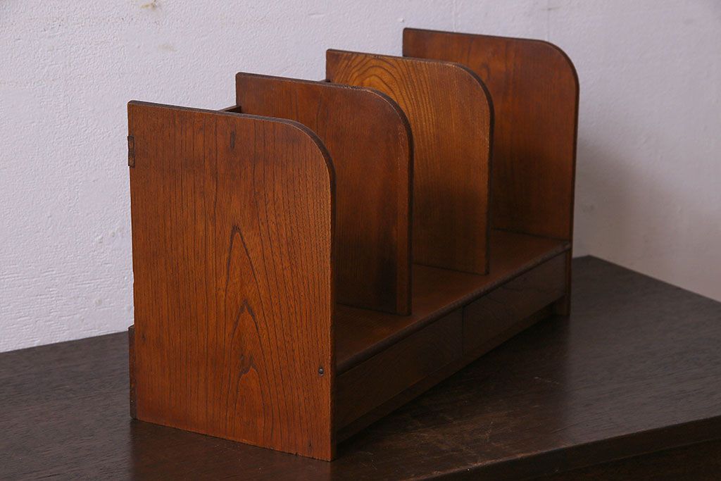 アンティーク雑貨　昭和レトロ　引き出し付き!栓材のシンプルな本立て(卓上収納、小物収納)