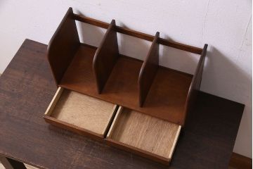 アンティーク雑貨　昭和レトロ　引き出し付き!栓材のシンプルな本立て(卓上収納、小物収納)