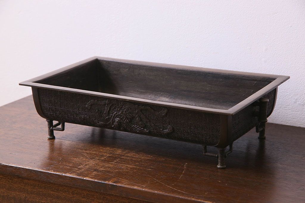 アンティーク雑貨　古民具・骨董　銅製　大日本文政年整民鋳銘入り　龍鳳凰水盤