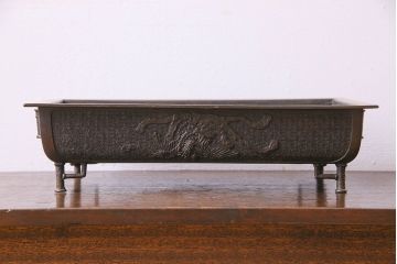 アンティーク雑貨　古民具・骨董　銅製　大日本文政年整民鋳銘入り　龍鳳凰水盤