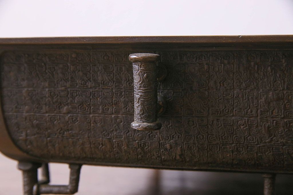 アンティーク雑貨　古民具・骨董　銅製　大日本文政年整民鋳銘入り　龍鳳凰水盤