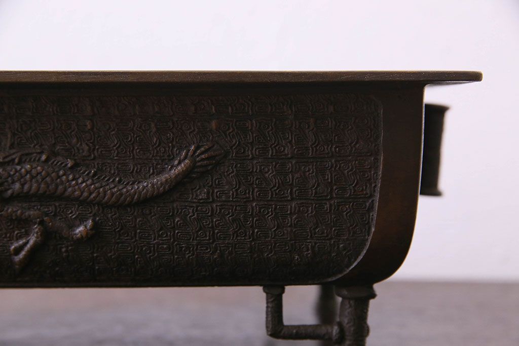 アンティーク雑貨　古民具・骨董　銅製　大日本文政年整民鋳銘入り　龍鳳凰水盤