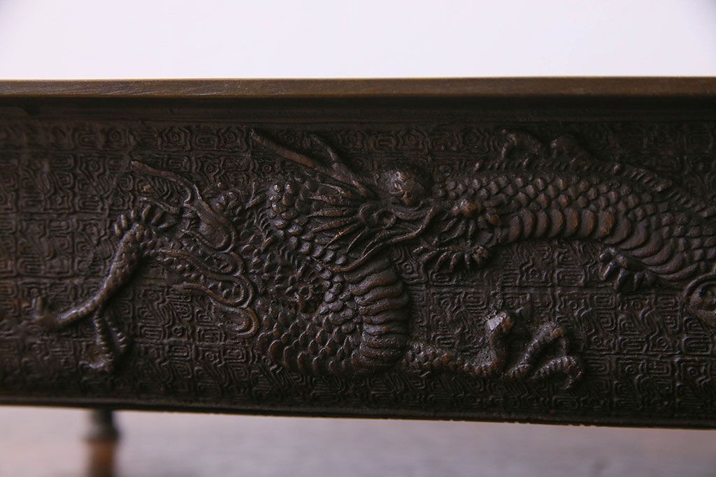 アンティーク雑貨　古民具・骨董　銅製　大日本文政年整民鋳銘入り　龍鳳凰水盤