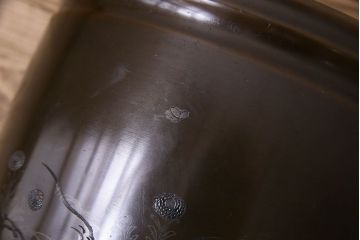 アンティーク雑貨　古民具・骨董　天巨銘　銀象嵌が美しい真鍮製火鉢(鉢カバー)(1)