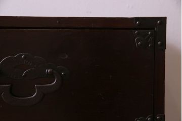 アンティーク家具　R-2　明治大正期　前面栗材製　蝶覆輪金具付き米沢箪笥・下段(衣装箪笥、ローボード、テレビボード)(2)