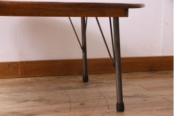 和製アンティーク　栓材　ちゃぶ台をリメイクした鉄脚丸テーブル(ラウンドテーブル、センターテーブル)