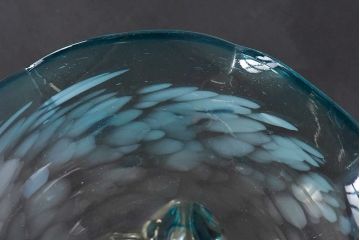 アンティーク雑貨 和製アンティーク　青緑フリル吹雪模様コンポート(ガラス鉢、和ガラス)