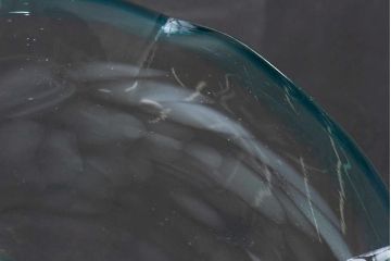 アンティーク雑貨 和製アンティーク　青緑フリル吹雪模様コンポート(ガラス鉢、和ガラス)
