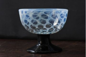 アンティーク雑貨　大正期　エナメル脚乳白水玉　碗型氷コップ