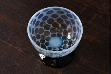 アンティーク雑貨　大正期　エナメル脚乳白水玉　碗型氷コップ