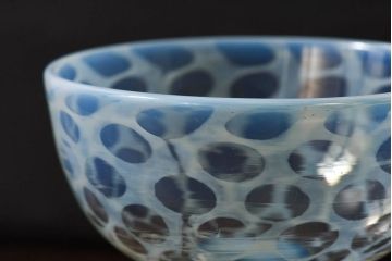 アンティーク雑貨　大正期　エナメル脚乳白水玉　碗型氷コップ