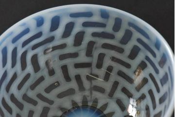 アンティーク雑貨　大正昭和期　籠目文　乳白ぼかしがお洒落な氷コップ(1)