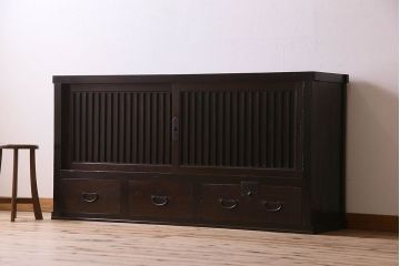 アンティーク家具　古民具・骨董　六尺　明治大正期　前面檜材!収納箪笥サイドボード(水屋箪笥)