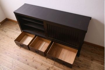 アンティーク家具　古民具・骨董　六尺　明治大正期　前面檜材!収納箪笥サイドボード(水屋箪笥)