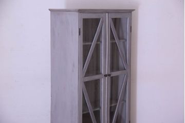 ペイント家具　印象的なデザインの扉が素敵なブックケース(本箱、収納棚、飾り棚)