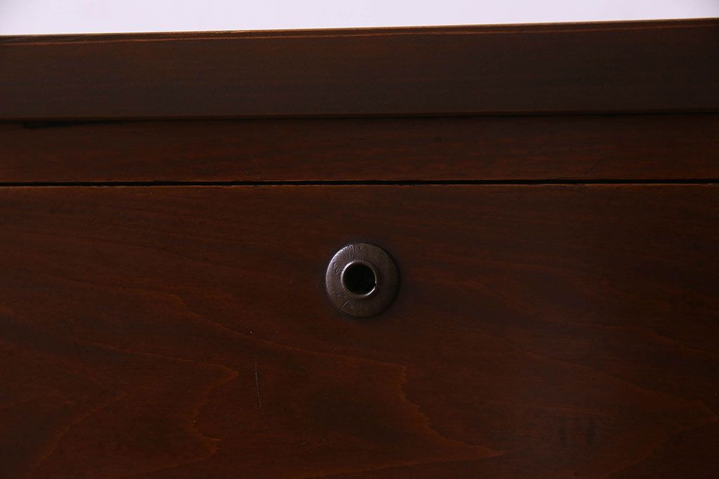 レトロ家具　昭和レトロ　前面ケヤキ材　木の質感が味わい深い鉄脚ローチェスト(ローボード、衣装箪笥、テレビ台)