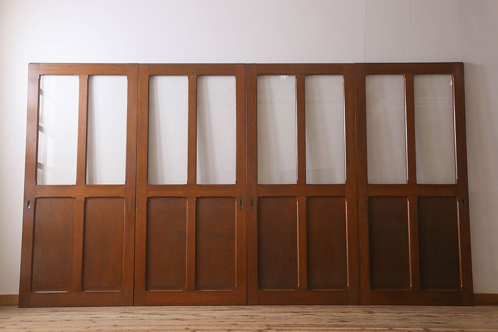 クリアガラス入り　昭和レトロのガラス引き戸(ガラス戸)4枚組(1)