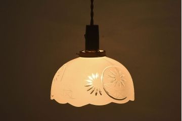 和製アンティーク　切子入り!和の趣溢れる大正期の天井照明(シェード、電笠)