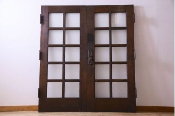 和製アンティーク　ダイヤガラス入り　両開き　落ち着いた雰囲気漂うドア2枚組