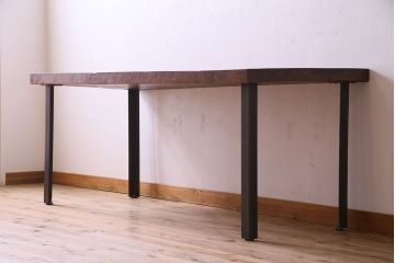 アンティーク家具　和製アンティーク　木挽き板使用　存在感抜群の鉄脚テーブル(作業台)