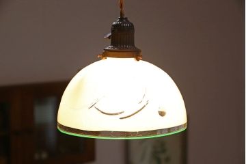 和製アンティーク　美しい切子入りの天井照明(シェード、電笠)