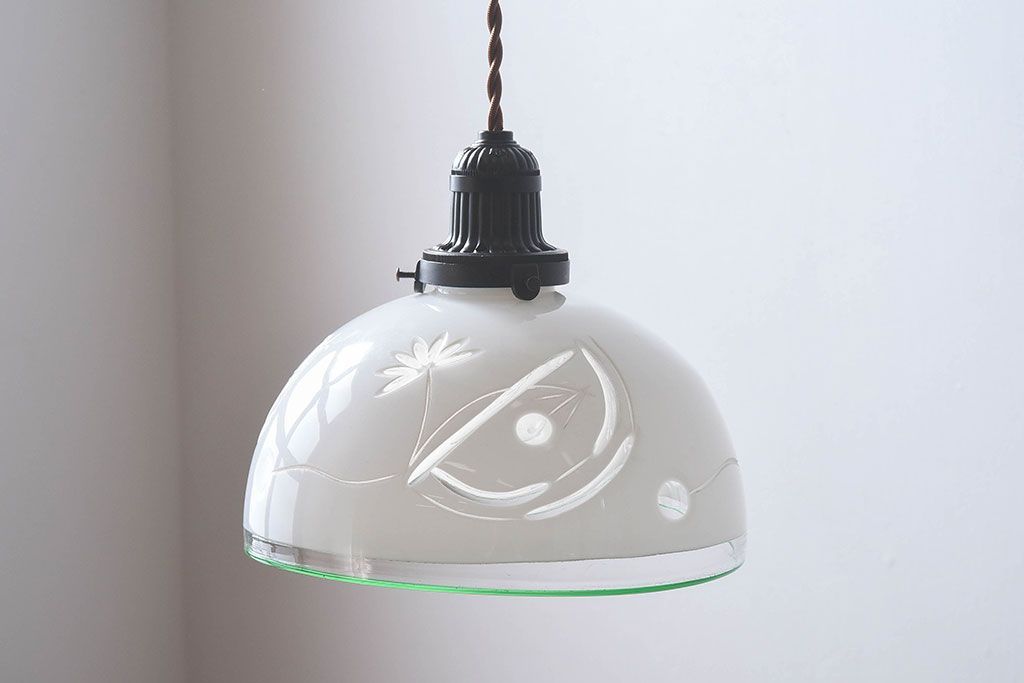 和製アンティーク　美しい切子入りの天井照明(シェード、電笠)