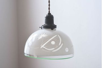 和製アンティーク　美しい切子入りの天井照明(シェード、電笠)