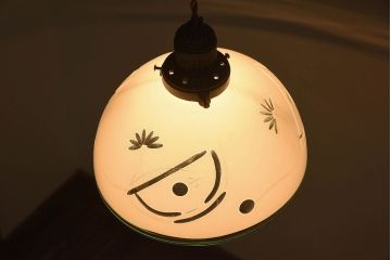 和製アンティーク　美しい切子入りの天井照明(シェード、電笠)