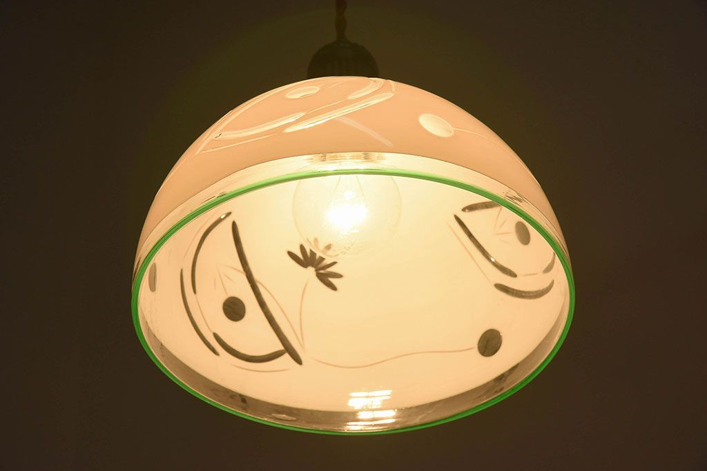 和製アンティーク　美しい切子入りの天井照明(シェード、電笠)