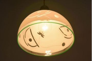 和製アンティーク　美しい切子入りの天井照明(シェード、電笠)