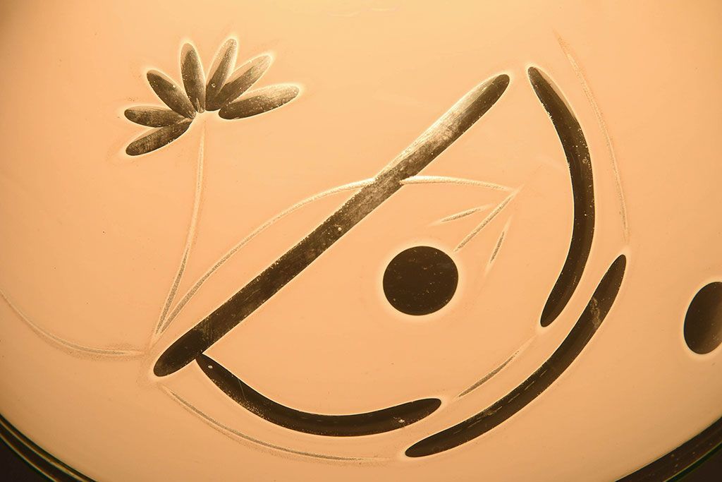 和製アンティーク　美しい切子入りの天井照明(シェード、電笠)