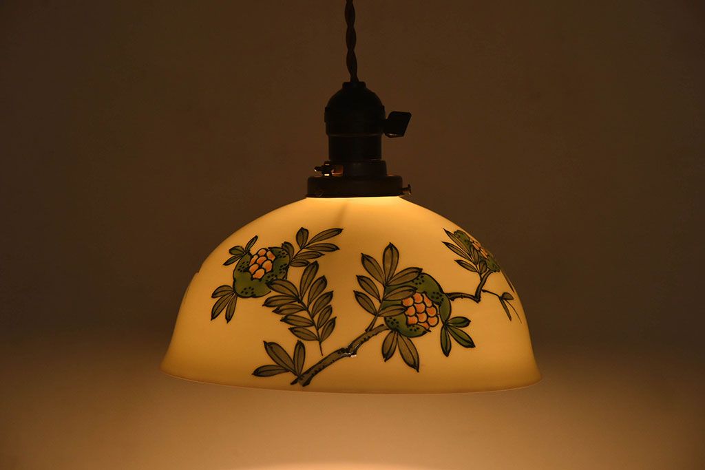 和製アンティーク オールドノリタケ(日陶) 手書き柘榴の図 天井照明(シェード、電笠)