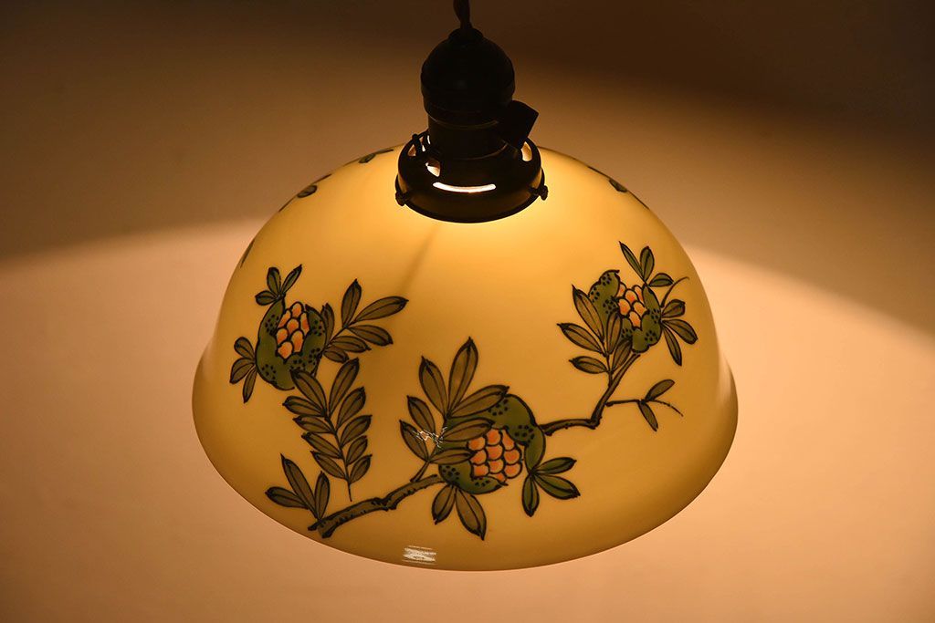 和製アンティーク オールドノリタケ(日陶) 手書き柘榴の図 天井照明(シェード、電笠)