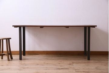 アンティーク家具　和製アンティーク　古材使用　欅材の鉄脚テーブル(作業台)(1)