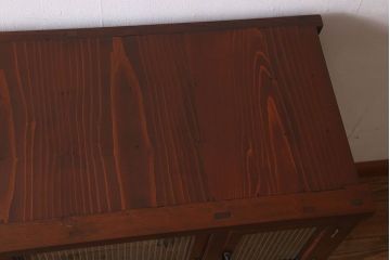 アンティーク家具　和製アンティーク　前面ケヤキ材　モールガラス入りの収納棚(食器棚、本箱、ブックケース)